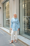 Batik Desen Lilyum Gömlek Mavi