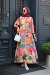 Batik Desenli Elbise Turuncu