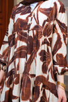 Batik Yaprak Desenli Elbise Kahverengi