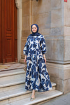 Batik Yaprak Desenli Elbise Lacivert