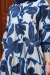 Batik Yaprak Desenli Elbise Lacivert