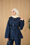 Bebe Yaka Bel Bağlamalı Kot Takım Lacivert
