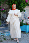 Bebe Yaka Dantel Detay Elbise Krem