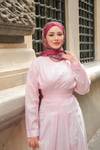 Bel Bağlama Detay Elbise Pembe