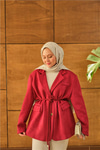 Bel Bağlamalı Blazer Süet Ceket Bordo