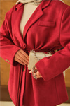 Bel Bağlamalı Blazer Süet Ceket Bordo