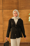 Bel Bağlamalı Blazer Süet Ceket Siyah