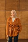 Bel Bağlamalı Blazer Süet Ceket Taba