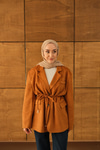 Bel Bağlamalı Blazer Süet Ceket Taba