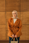 Bel Bağlamalı Blazer Süet Ceket Taba