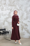Bel Bağlamalı  Elbise Bordo