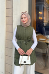 Bel Bağlamalı İnce Yelek  Haki Yeşil