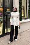 Bel Bağlamalı Kimono Beyaz