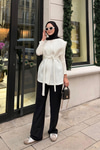 Bel Bağlamalı Kimono Beyaz