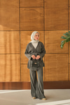 Bel Bağlamalı Kimono Takım Gri
