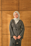 Bel Bağlamalı Kimono Takım Gri
