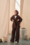 Bel Bağlamalı Kimono Takım Kahverengi
