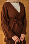 Bel Bağlamalı Kimono Takım Kahverengi