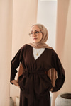 Bel Bağlamalı Kimono Takım Kahverengi