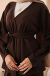 Bel Bağlamalı Kimono Takım Kahverengi