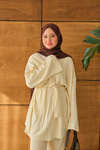 Bel Bağlamalı Kimono Takım Krem
