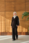 Bel Bağlamalı Kimono Takım Siyah