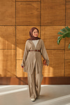 Bel Bağlamalı Kimono Takım Vizon
