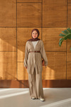 Bel Bağlamalı Kimono Takım Vizon
