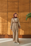 Bel Bağlamalı Kimono Takım Vizon