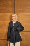 Bel Bağlamalı Kot Kimono Lacivert