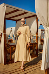 Bel Bağlamalı Laced Elbise Krem