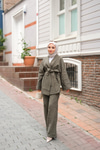 Bel Bağlamalı Müslin Takım Haki Yeşil