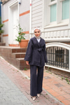 Bel Bağlamalı Müslin Takım Lacivert