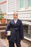 Bel Bağlamalı Müslin Takım Lacivert