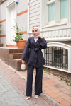 Bel Bağlamalı Müslin Takım Lacivert