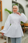 Bel Bağlamalı Sedef Tunik Beyaz
