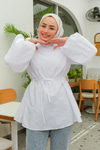 Bel Bağlamalı Sedef Tunik Beyaz