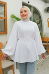 Bel Bağlamalı Sedef Tunik Beyaz