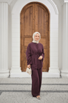 Bel Bağlamalı Top Düğme Detay İkili Takım Mürdüm