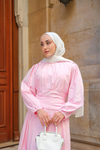 Bel Büzgü Detay Elbise Pembe