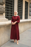 Bel Büzgülü Elbise Bordo