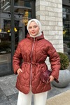 Beli Ayarlanabilir Kapitone Mont Kiremit