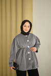 Beli Lastikli Angora Ceket Gri