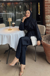 Beli Lastikli Simli Kimono Takım Lacivert
