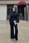 Beli Lastikli Simli Kimono Takım Lacivert
