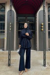 Beli Lastikli Simli Kimono Takım Lacivert