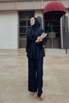 Beli Lastikli Simli Kimono Takım Lacivert
