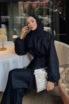 Beli Lastikli Simli Kimono Takım Lacivert
