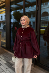 Beli Lastikli Tüylü Ceket Bordo
