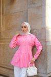 Beli Nervurlu Poplin Gömlek Pembe